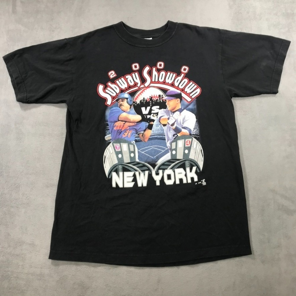 Vintage Yankees & Mets 2000 Subway Series Baseball T Shirt Mens Medium Black Y2K